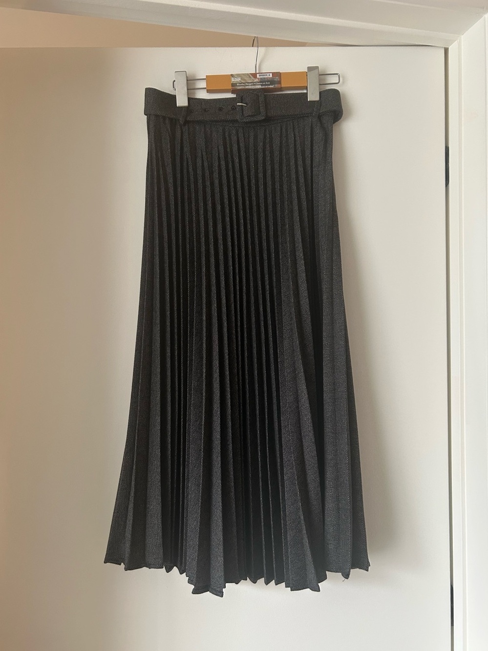 Zara Pleated Midi Skirt with Belt - grey
